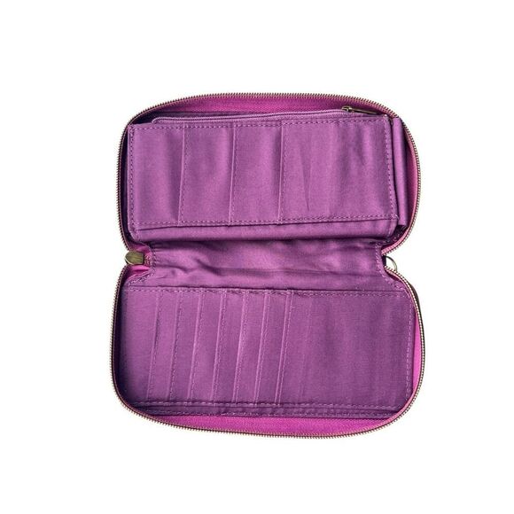 TRAVELON Clutch Zip Around Wallet Rose RFID Blocking  Plum Purple Interior - Picture 3 of 5